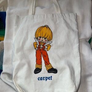 Carpet White Tote Bag with Retro Cartoon Character and Print